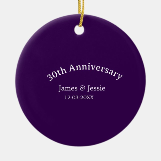 Adorno De Cerámica 30th wedding anniversary name date purple simple  (Frente)