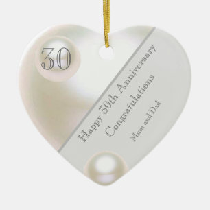 Adorno De Cerámica 30th Wedding Anniversary Pearl Heart