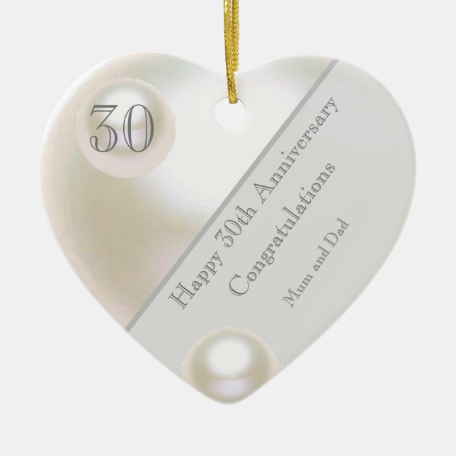 Adorno De Cerámica 30th Wedding Anniversary Pearl Heart (Frente)