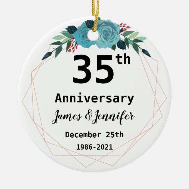 Adorno De Cerámica 35º aniversario Boda Nombres y año personalizados (Frente)