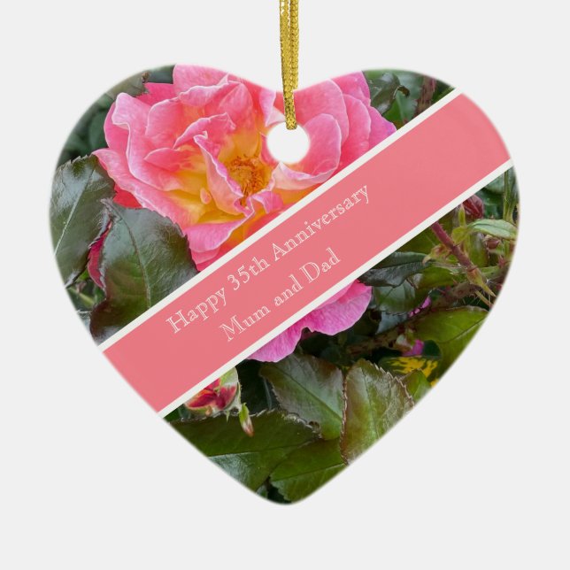 Adorno De Cerámica 35.º Boda Rosa de Coral (Frente)