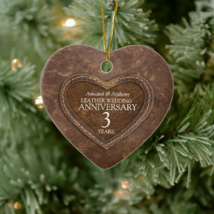 Adorno De Cerámica 3.ᵉʳ Aniversario del Boda Corazón de cuero