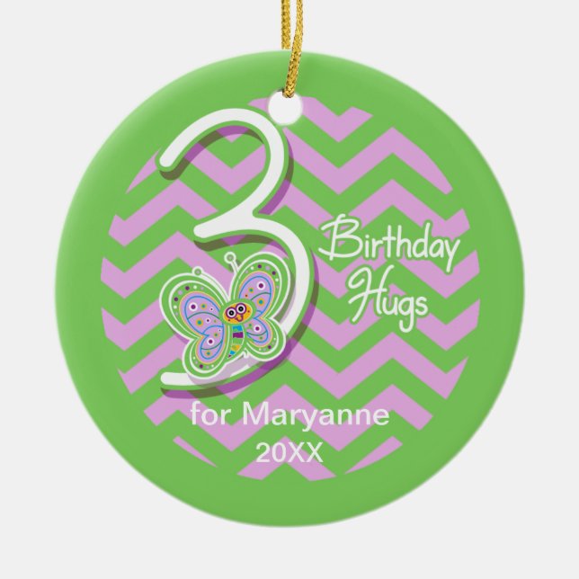 Adorno De Cerámica 3.ᵉʳ cumpleaños Mariposa Abrazos Nombre personaliz (Frente)