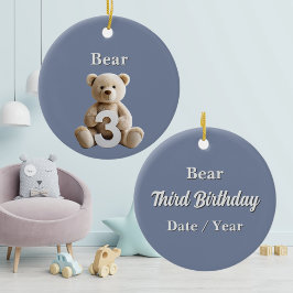 Adorno De Cerámica 3.ᵉʳ cumpleaños minimalista Blue Teddy Bear Keepsa