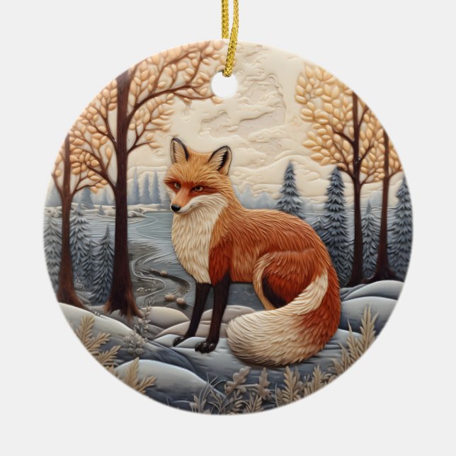 Adorno De Cerámica 3.ᵉʳ Fox Chirstmas Animal (Frente)