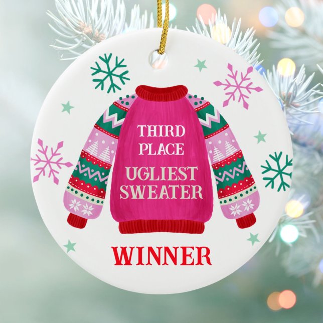 Adorno De Cerámica 3.ᵉʳ Ganador del premio al suéter (3rd Place Ugly Sweater Contest Prize Winner Ceramic Ornament)