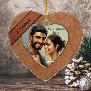 Adorno De Cerámica 3° aniversario de Leather Look: Añadir tu foto