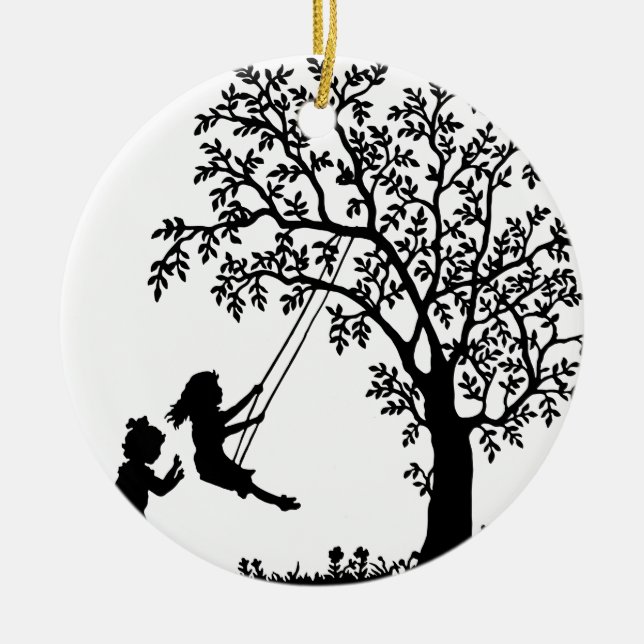 Adorno De Cerámica 3 chicas, balanceando en el oscilación del árbol y (Frente)
