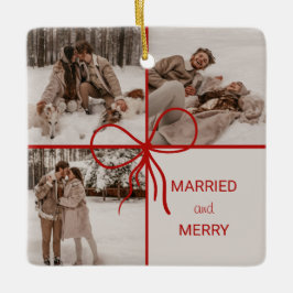 Adorno De Cerámica 3 Photo Bow Wrap Christmas Newlyweds Modern