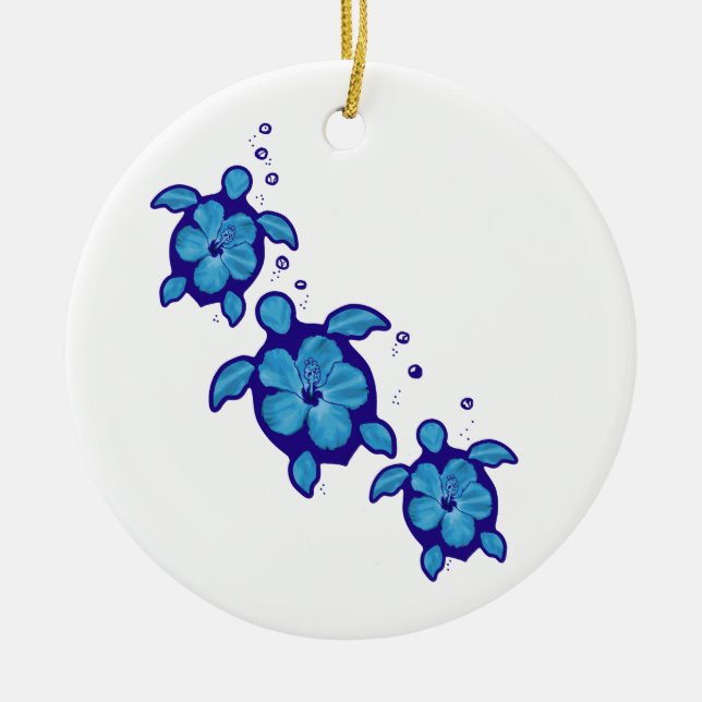 Adorno De Cerámica 3 tortugas azules de Honu (Frente)