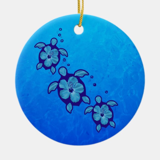 Adorno De Cerámica 3 tortugas azules de Honu (Frente)