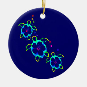 Adorno De Cerámica 3 tortugas teñidas lazo de Honu