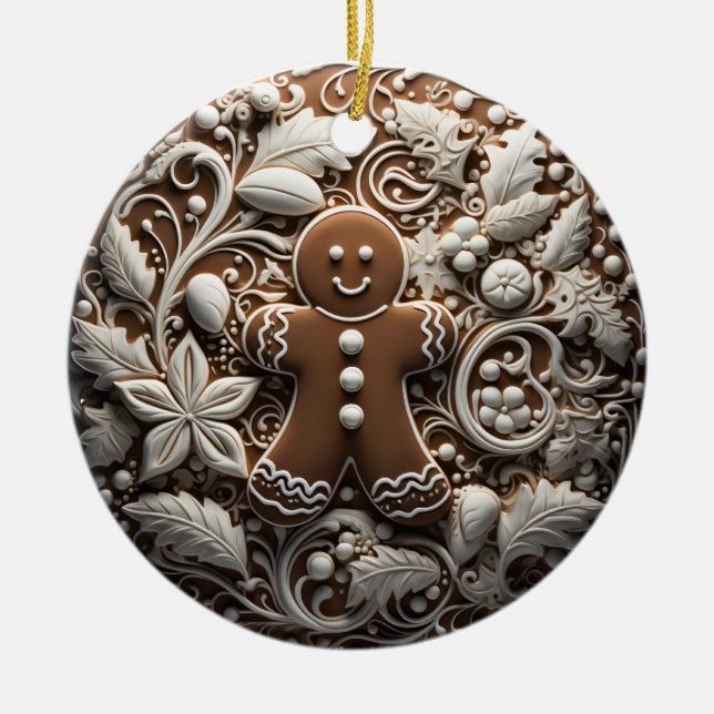 Adorno De Cerámica 3D Effect Gingerbread Ornament | Custom Name (Frente)