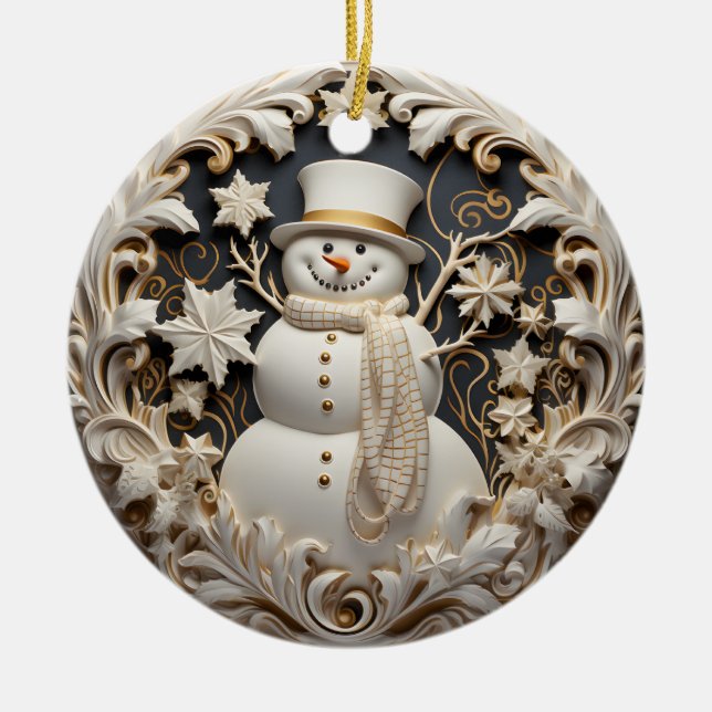 Adorno De Cerámica 3D Effect Snowman Christmas Ornament | Custom name (Frente)