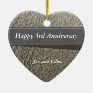 Adorno De Cerámica 3rd Anniversary, Faux Leather Anniversary Heart