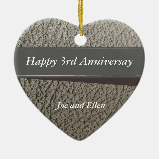 Adorno De Cerámica 3rd Anniversary, Faux Leather Anniversary Heart (Frente)
