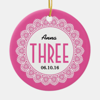 Adorno De Cerámica 3ro rosa del recuerdo del cumpleaños del chica con