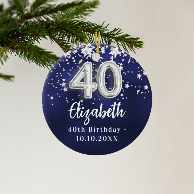 Adorno De Cerámica 40.º cumpleaños estrellas de plata azul marino (Subido por el creador)