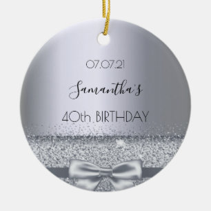 Adorno De Cerámica 40.º cumpleaños plata brillo arco metálico
