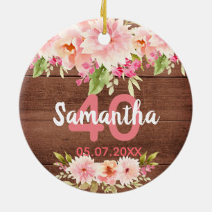 Adorno De Cerámica 40.º nombre de madera marrón rosa floral