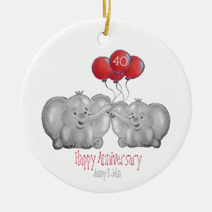 Adorno De Cerámica 40.º regalo de elefante del aniversario del boda d
