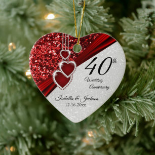 Adorno De Cerámica 40 Aniversario de la Ruby Roja purpurina 💕