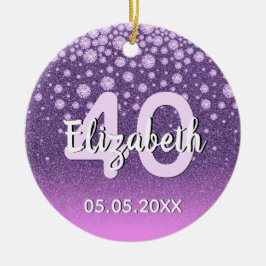 Adorno De Cerámica 40 años fiesta diamantes purpurina rosa púrpura