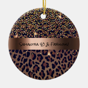 Adorno De Cerámica 40 Fabulous Birthday leopard print marrón negro