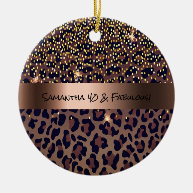 Adorno De Cerámica 40 Fabulous Birthday leopard print marrón negro (Frente)