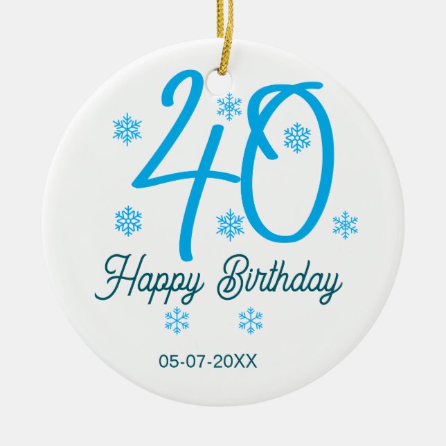 Adorno De Cerámica 40th birthday add name date year blue template (Frente)