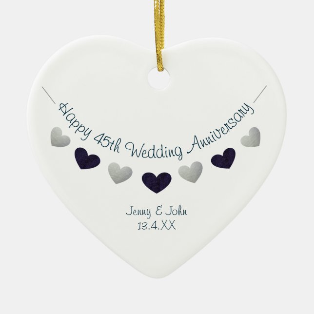 Adorno De Cerámica 45th sapphire wedding anniversary bunting design (Frente)