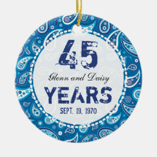 Adorno De Cerámica 45th Wedding Anniversary Sapphire Paisley Monogram