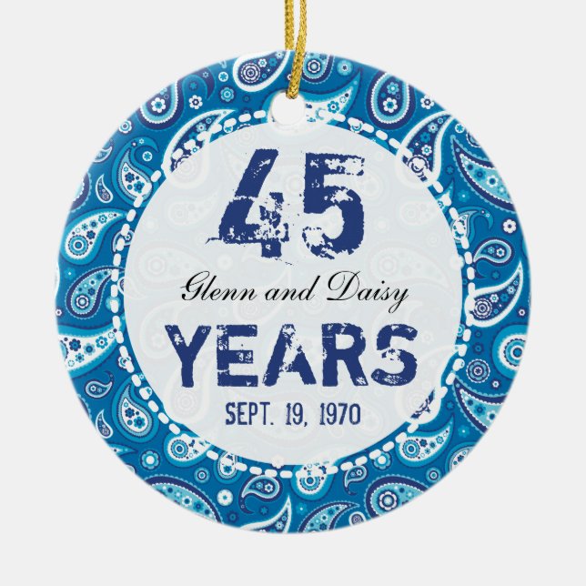 Adorno De Cerámica 45th Wedding Anniversary Sapphire Paisley Monogram (Frente)