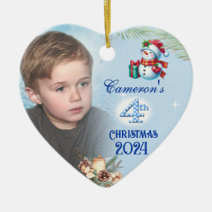 Adorno De Cerámica 4.º regalo de corazón fotográfico de Navidades