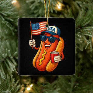 Adorno De Cerámica 4 de julio Hotdog Funny Bandera Patriótica de EEUU