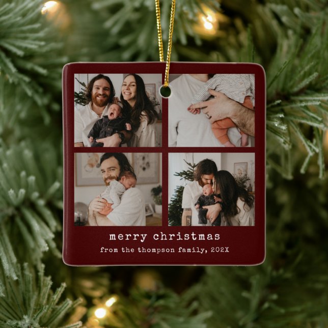 Adorno De Cerámica 4 Foto Feliz Navidad Oscuro Festividad Roja (Árbol)