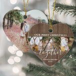 Adorno De Cerámica 4 Foto Primeras Navidad Juntos Corazón de Faux Fau<br><div class="desc">Celebre la alegre primera fiesta de su relación o compromiso con un collage de fotos en forma de corazón de personalizado "Nuestra primera Navidad juntos" con un adorno de cerámica de imitación de madera. Todos los textos e imágenes de esta plantilla son fáciles de personalizar. (IMAGEN PLACEMENT TIP: Una manera...</div>