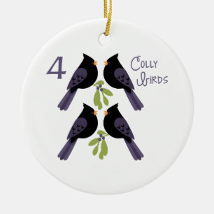 Adorno De Cerámica 4 pájaros de colores