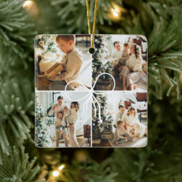 Adorno De Cerámica 4 Photo Bow Wrap Christmas Family Keepsake