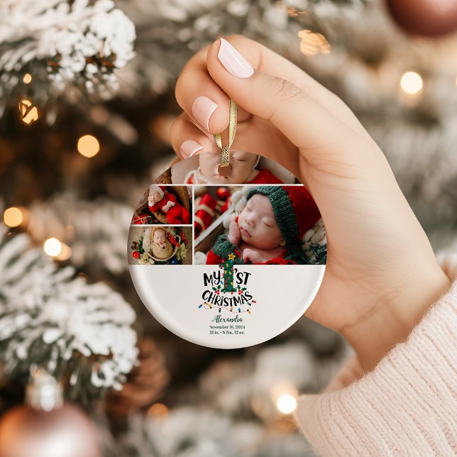 Adorno De Cerámica 4 Photo Christmas Tree Lights First Christmas (Subido por el creador)