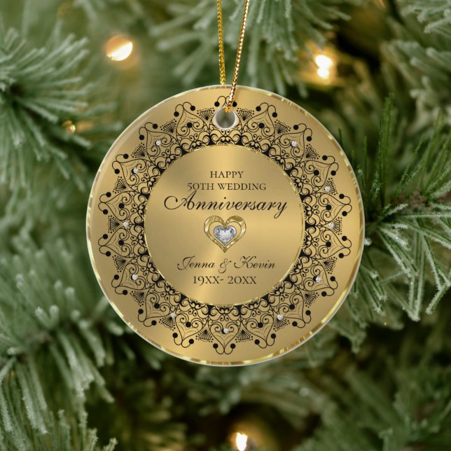 Adorno De Cerámica 50.º aniversario Boda BlackMandala en oro (Árbol)