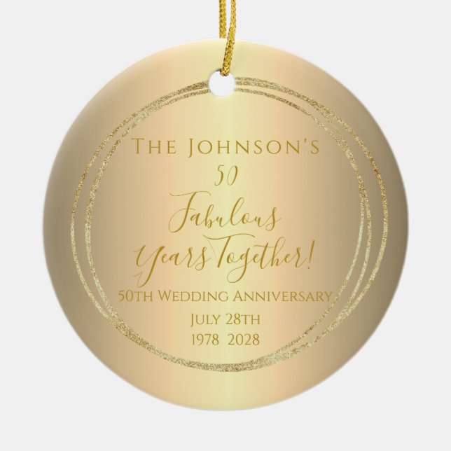 Adorno De Cerámica 50.º Aniversario Boda de Oro Personalizado (Frente)