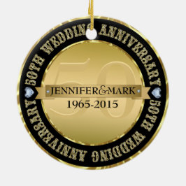 Adorno De Cerámica 50.º Aniversario Boda Oro Metálico Y Negro