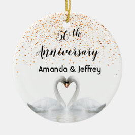 Adorno De Cerámica 50.º aniversario de los bodas de oro cisnes blanco