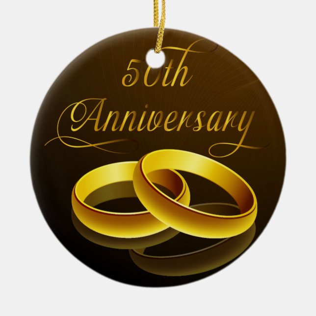 Adorno De Cerámica 50.º aniversario | Guión dorado (Frente)