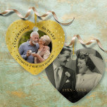 Adorno De Cerámica 50° Aniversario del Boda 2 Foto Corazones de Oro<br><div class="desc">Personaliza con 2 fotos especiales y detalles del 50 aniversario en un fondo de confeti de corazones dorados. Diseñado por Thisisnotme©</div>