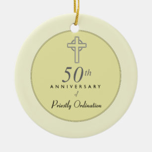 Adorno De Cerámica 50 Aniversario del sacerdote con Cruz Grabado en r