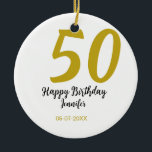 Adorno De Cerámica 50 cumpleaños añadir nombre fecha año negro planti<br><div class="desc">diseño editable</div>