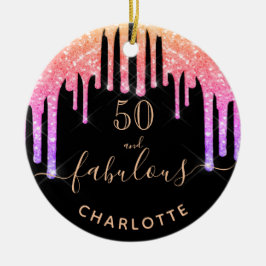 Adorno De Cerámica 50 Fabuloso cumpleaños purpurina arcoiris negro de