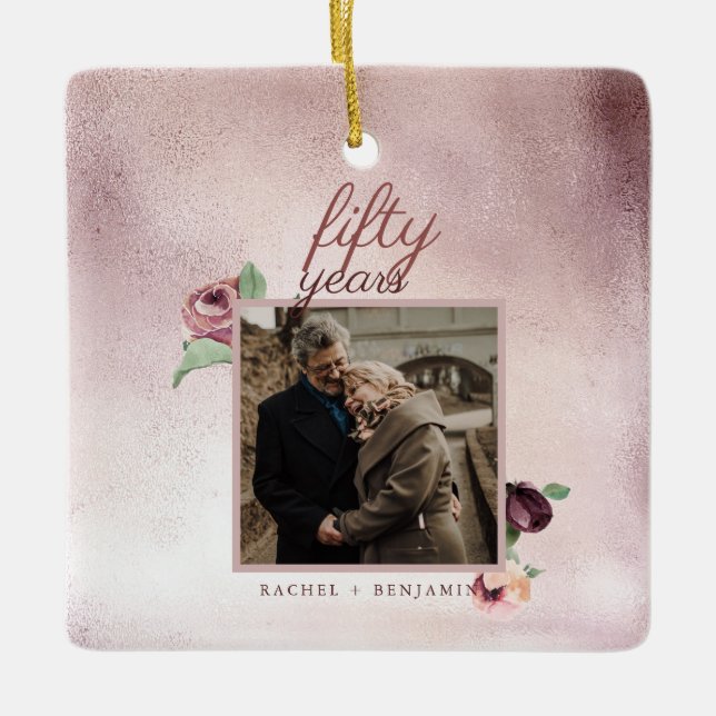 Adorno De Cerámica 50 Year Wedding Anniversary Rose Gold Glitter (Anverso)